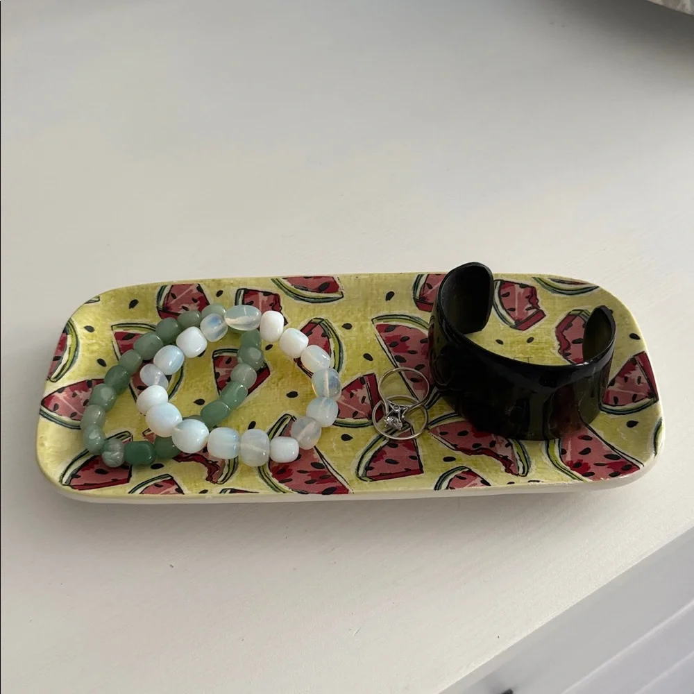 Mud Pie Watermelon Ceramic Tray Trinket Dish Red Yellow and Green